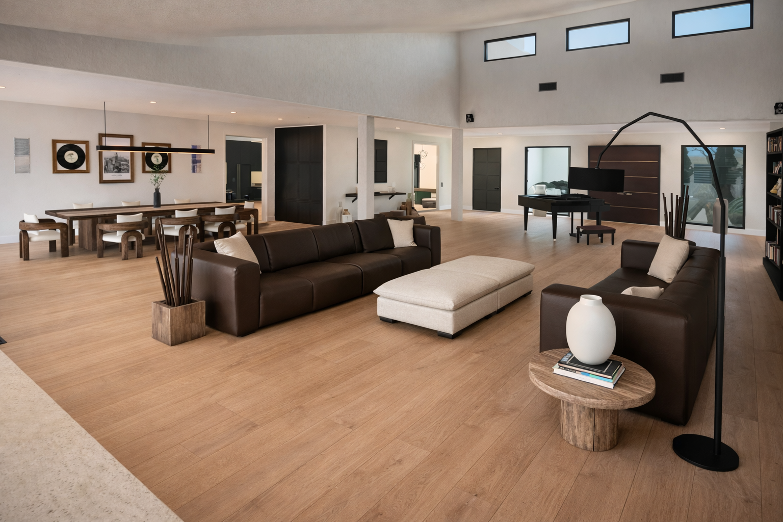 Full View Livingroom — bright open living room with layered neutral seating and warm wood accents